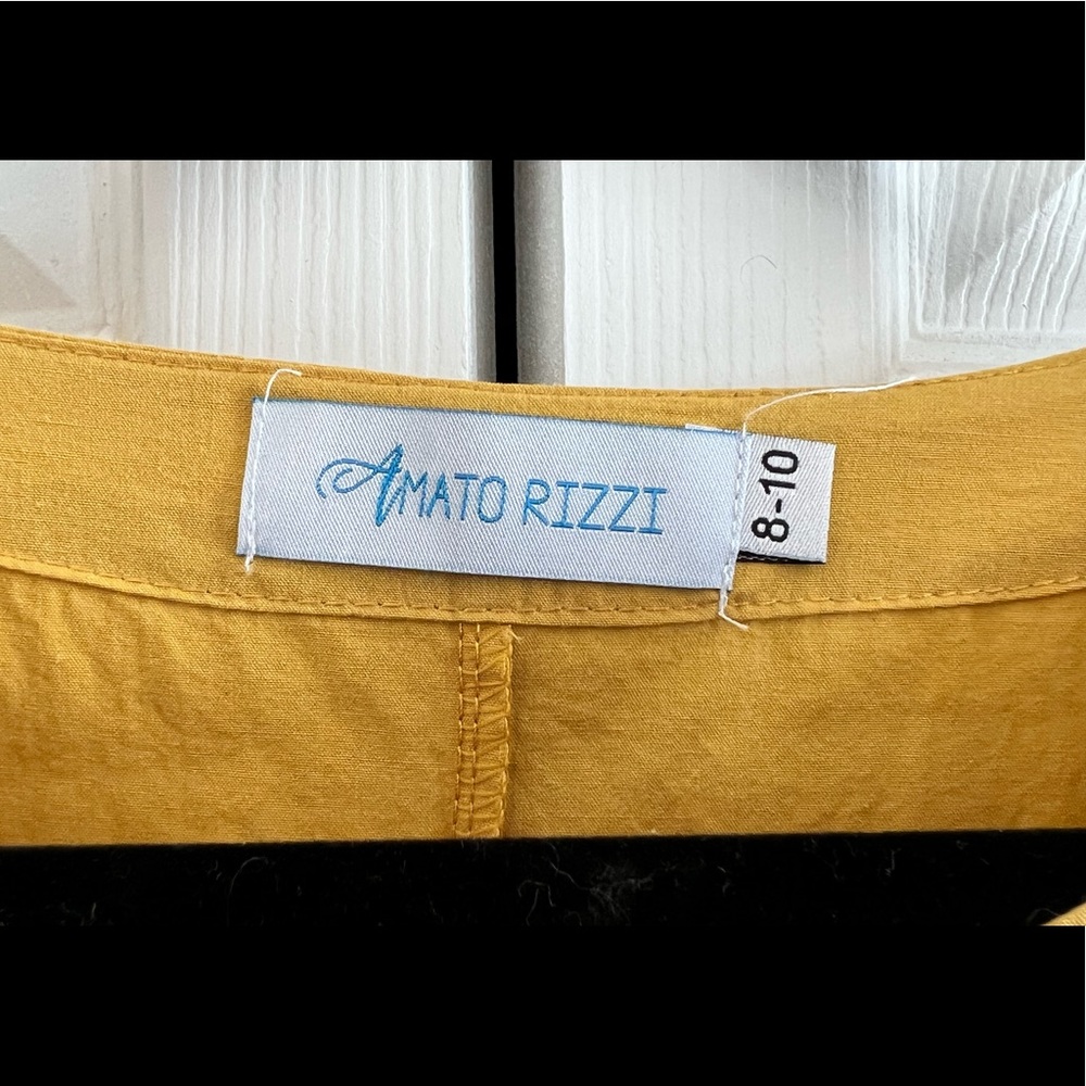 Yellow floral Amato Rizzi cotton/linen dress, size 8/10 - Picture 3 of 6
